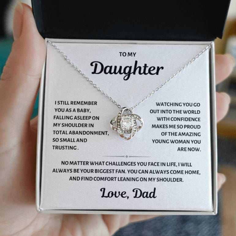 To my Daughter, Baby on My Shoulder, Love Knot Necklace