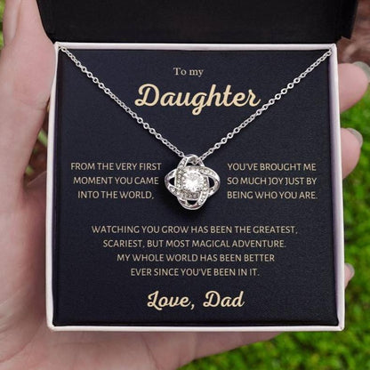 To my Daughter, you are my Greatest Adventure, Love Knot necklace from Dad