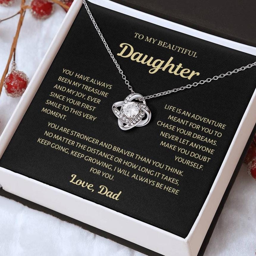 To my Daughter, Your first Smile, Love Knot Necklace from Dad