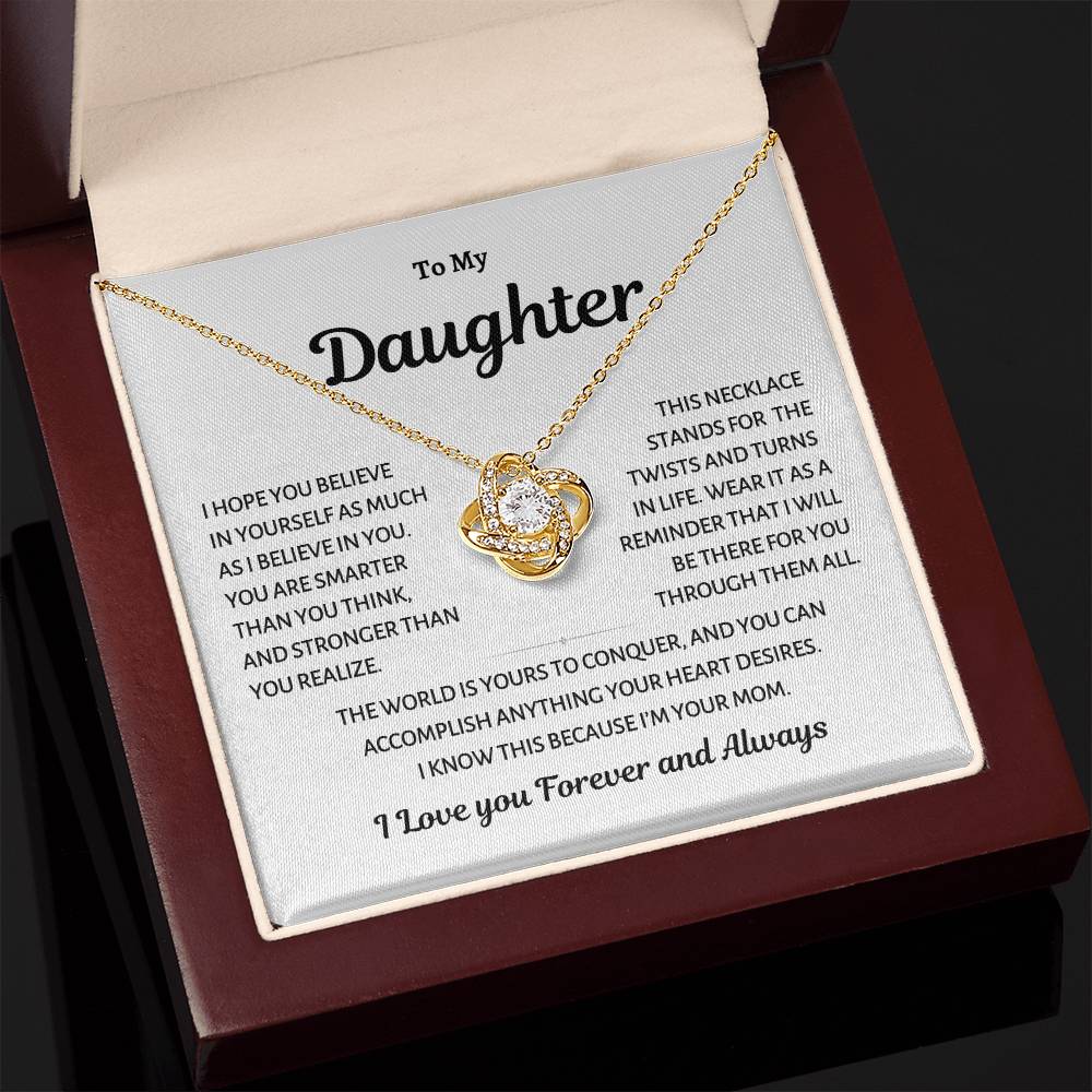 To My Daughter, The World is Yours, Love Knot Necklace from Mom