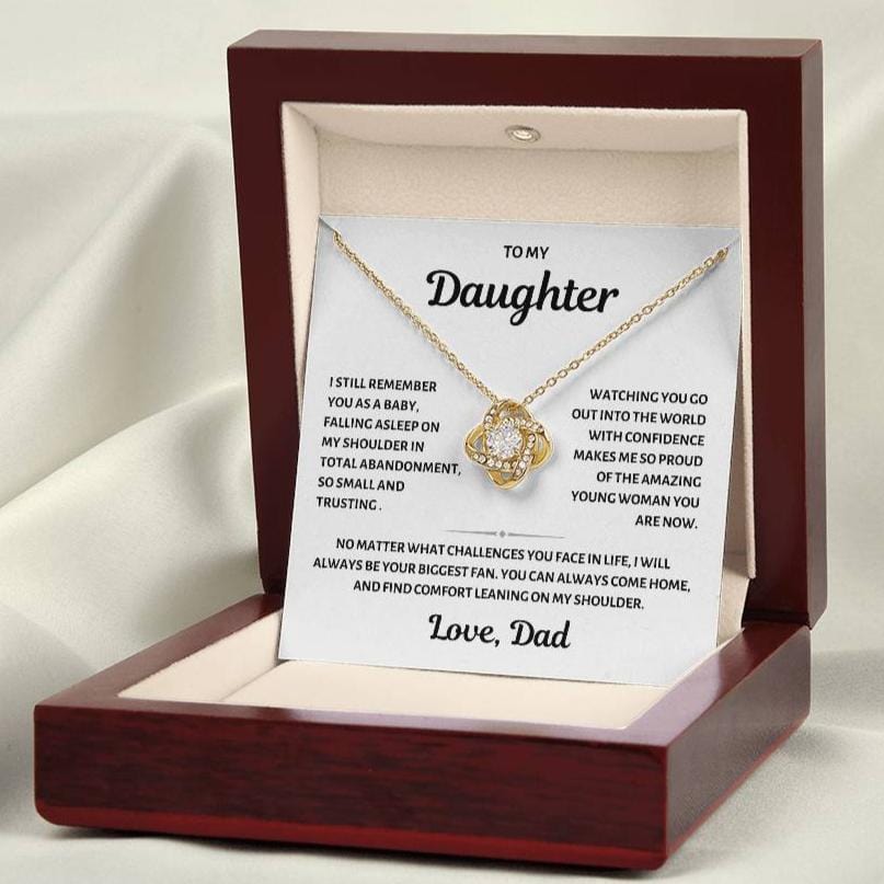 To my Daughter, Baby on My Shoulder, Love Knot Necklace