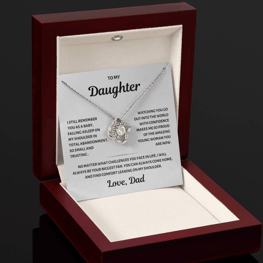 To my Daughter, Baby on My Shoulder, Love Knot Necklace