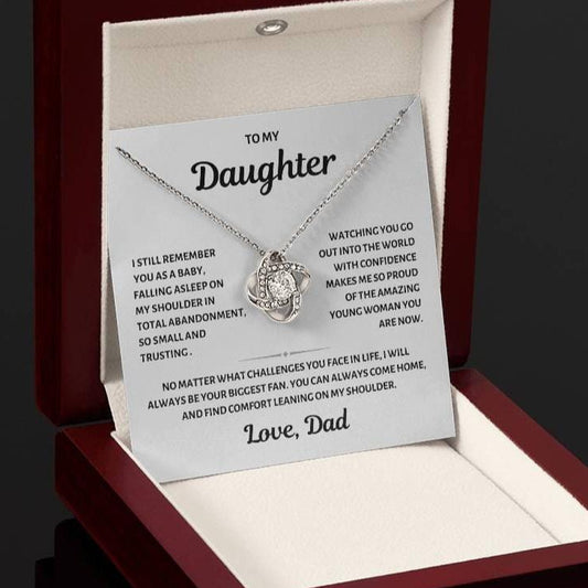 To my Daughter, Baby on My Shoulder, Love Knot Necklace
