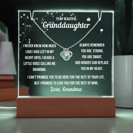 To My Granddaughter, Hearing Your Little Voice, Keepsake Acrylic Nightlight with Love Knot Necklace