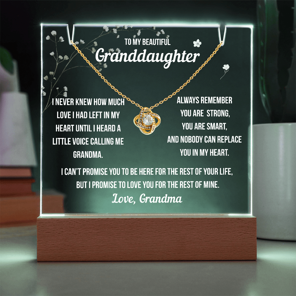 To My Granddaughter, Hearing Your Little Voice, Keepsake Acrylic Nightlight with Love Knot Necklace