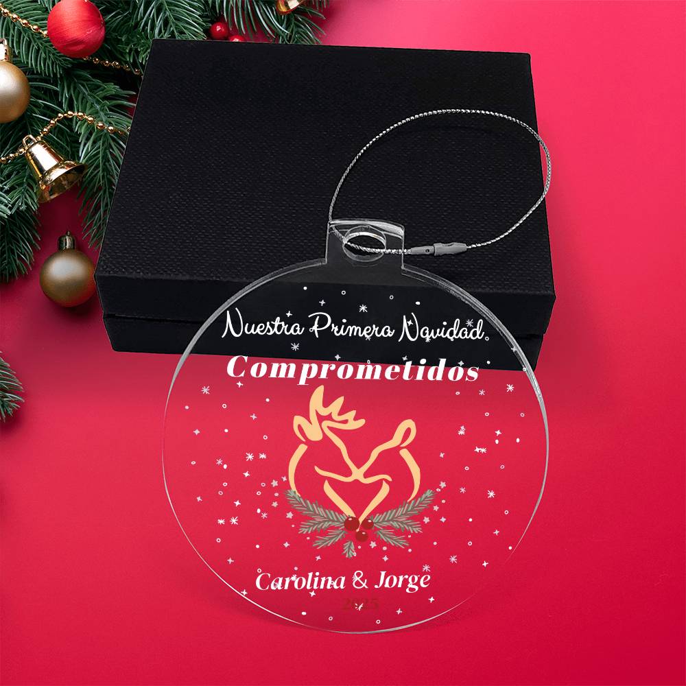 Adorno de Navidad Personalizado Comprometidos | Nuestra Primera Navidad Comprometidos | Regalo de Pareja con Nombres