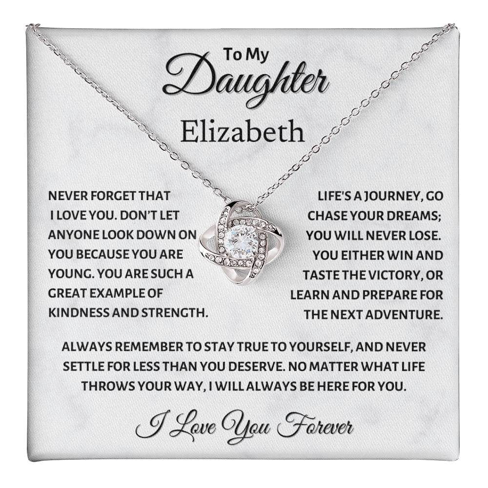 To my Daughter, Chase your Dreams, Love Knot Necklace (Yellow & White Gold Variants)