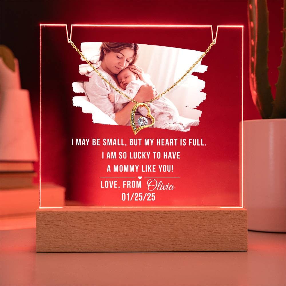 Personalized Keepsake Acrylic Nightlight with Heart Necklace Set, Mother's day Gift