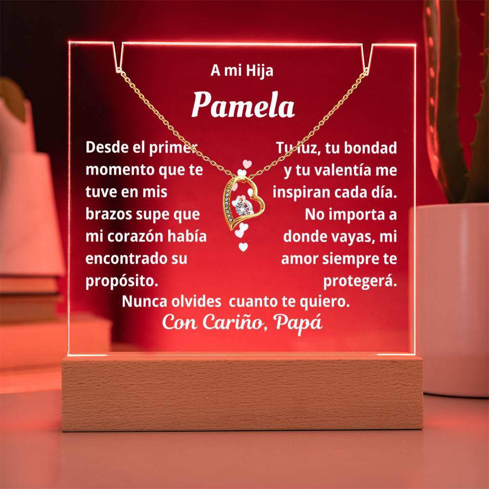 Collar con Dije de Corazón y Lámpara de Noche | Regalo de Papá a Hija con Mensaje Personalizado | Joyería Sentimental y Significativa