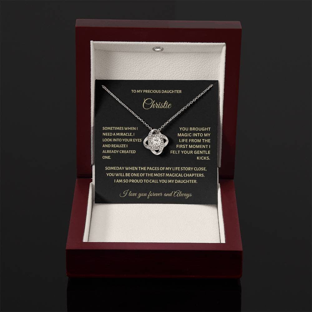 Personalized Love Knot Necklace for Daughter (Yellow & White Gold Variants)