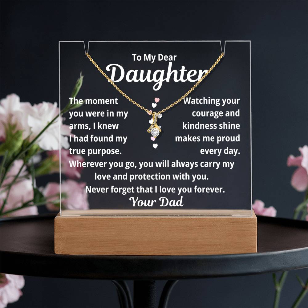 To My Daughter Necklace with Message in Acrylic Nigh Light | Dad to Daughter Gift for Christmas or Birthday