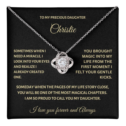 Personalized Love Knot Necklace for Daughter (Yellow & White Gold Variants)