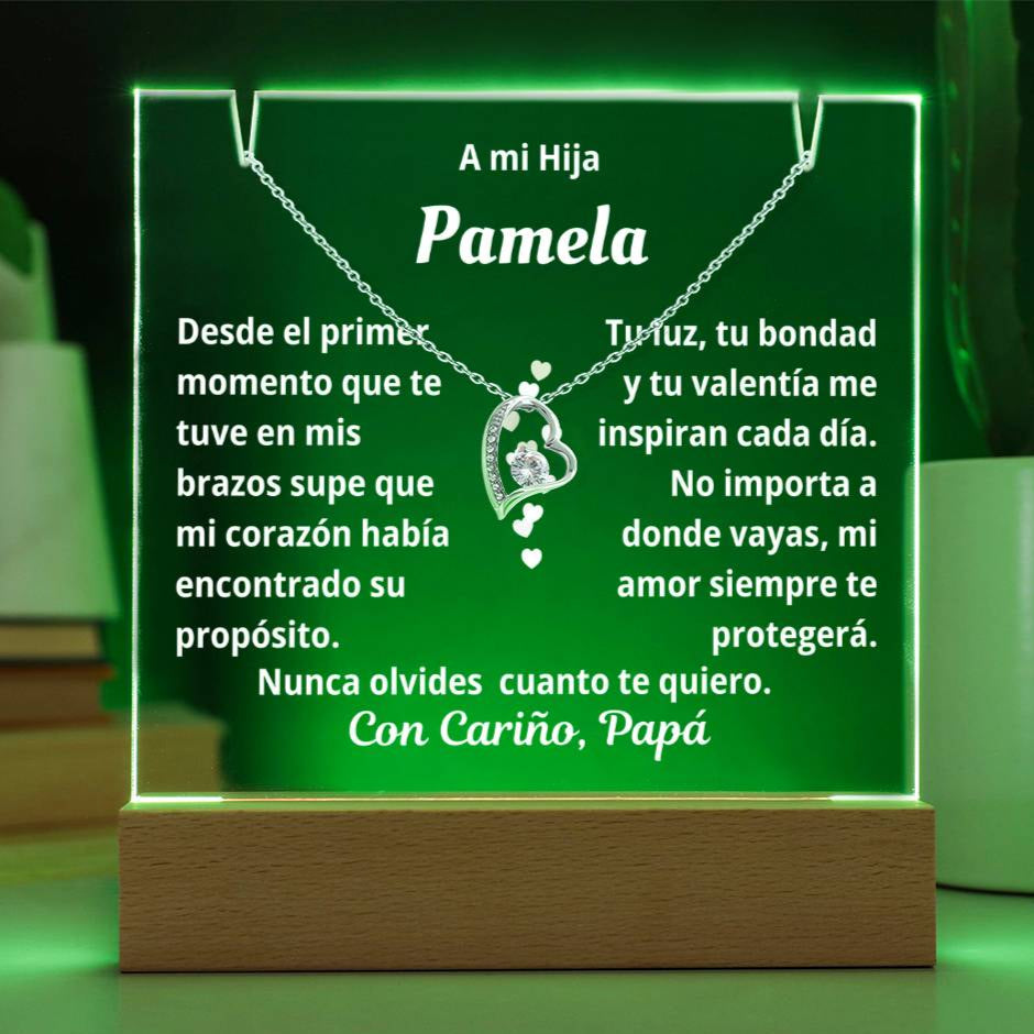 Collar con Dije de Corazón y Lámpara de Noche | Regalo de Papá a Hija con Mensaje Personalizado | Joyería Sentimental y Significativa