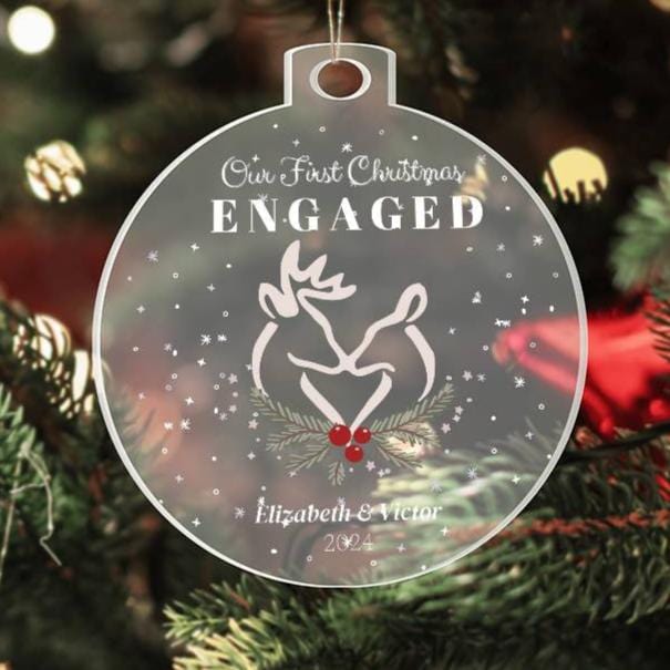 First Christmas Engaged, Personalized Acrylic Ornament Plaque