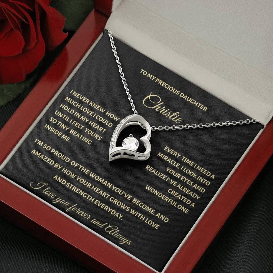 To my Precious Daughter| Beating Heart Forever Love Necklace (Rhodium ONLY) + Luxury Box