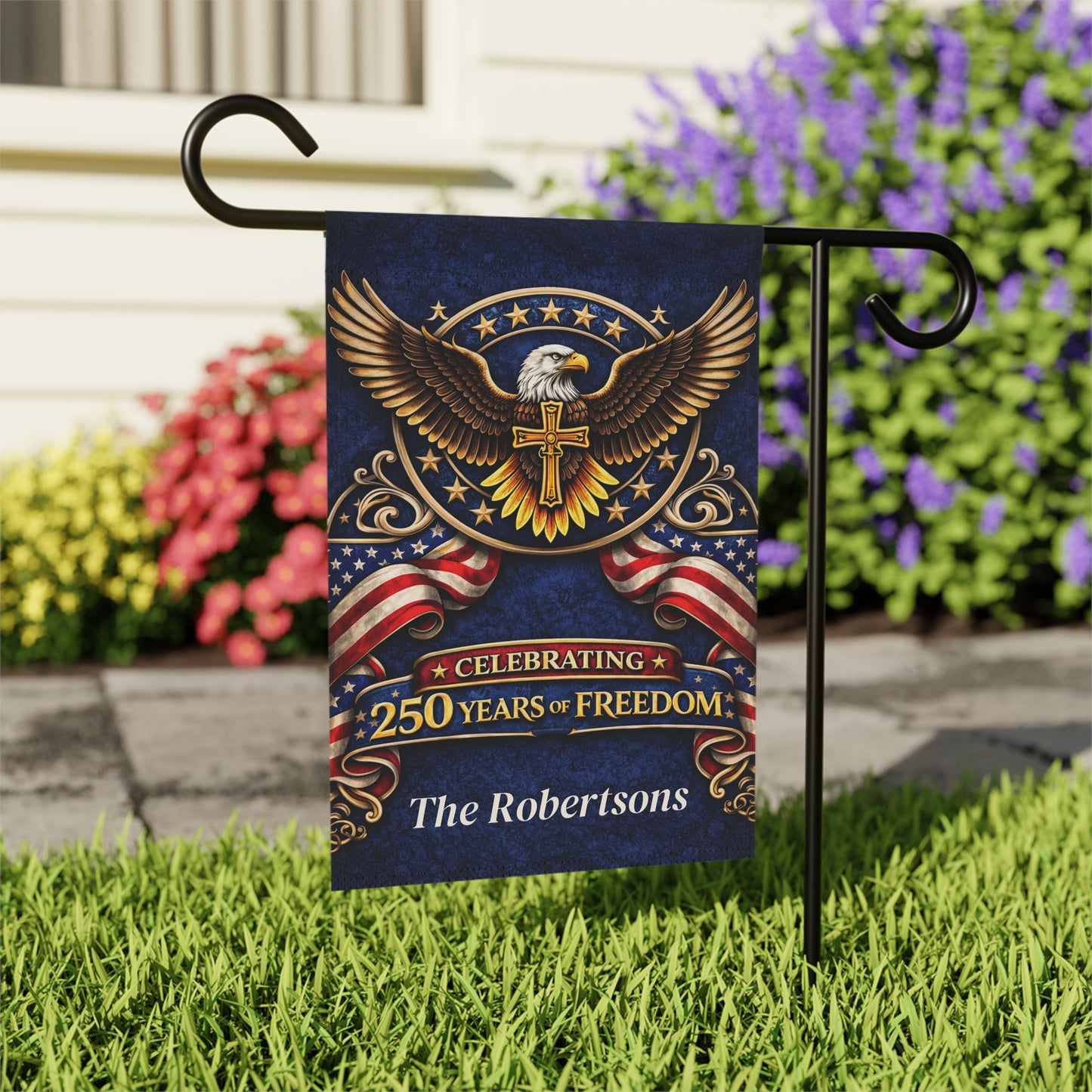 Patriotic Garden Flag, 250 Years of Freedom Flag, Christian Americana Yard Flag, Eagle Cross Outdoor Decor, Fourth of July Garden Flag