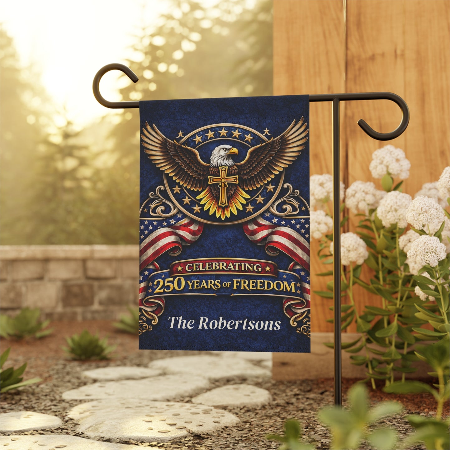 Patriotic Garden Flag, 250 Years of Freedom Flag, Christian Americana Yard Flag, Eagle Cross Outdoor Decor, Fourth of July Garden Flag